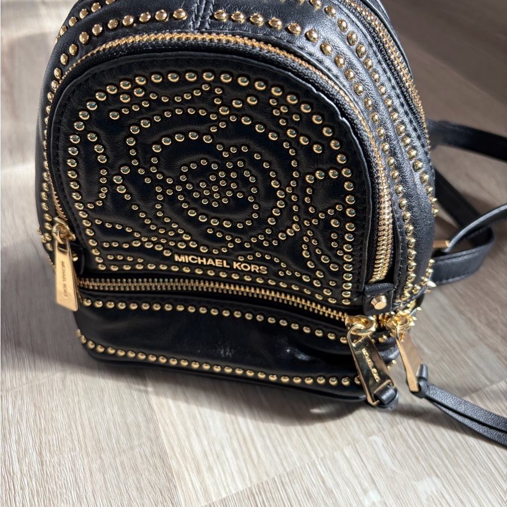 Michael Kors Black Backpack with Gold Studs